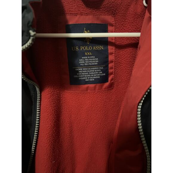 US Polo Assn Navy Windbreaker Bomber Jacket Coat Mens Sz XXL Red Fleece Lined* - Picture 2 of 3